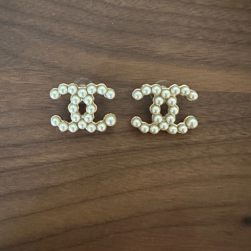 CHANEL Pearl Logo Earrings